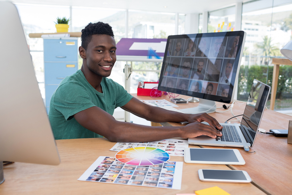 student working on computer