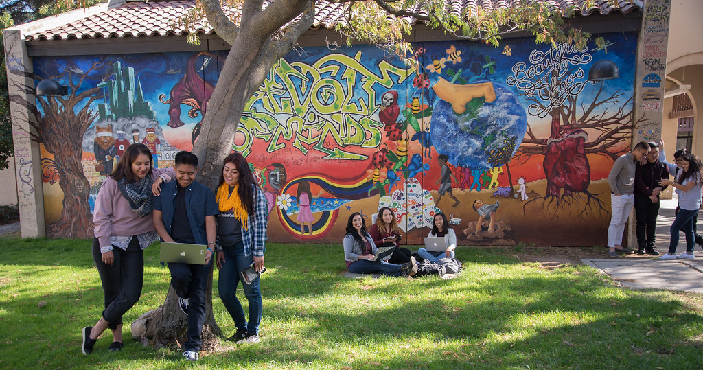 students in front of Chaos mural