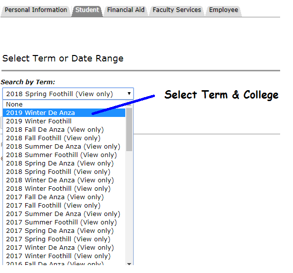 Selecting the Term and College