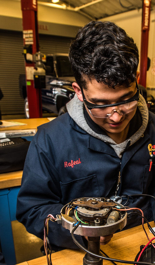 student at workbench