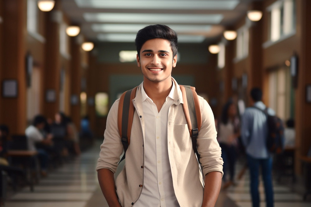 student in hallway