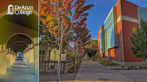 View of De Anza arches and Media and Learning Center (MLC)