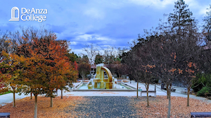 View of the Sunken Garden in autumn on a cloudy day