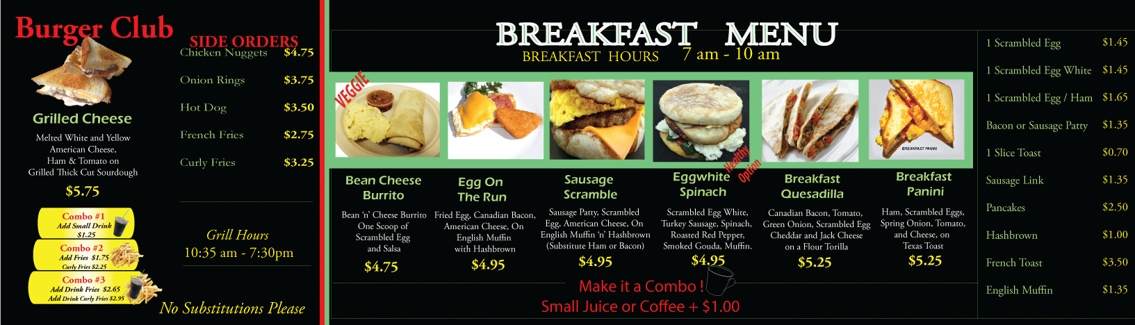 Breakfast menu