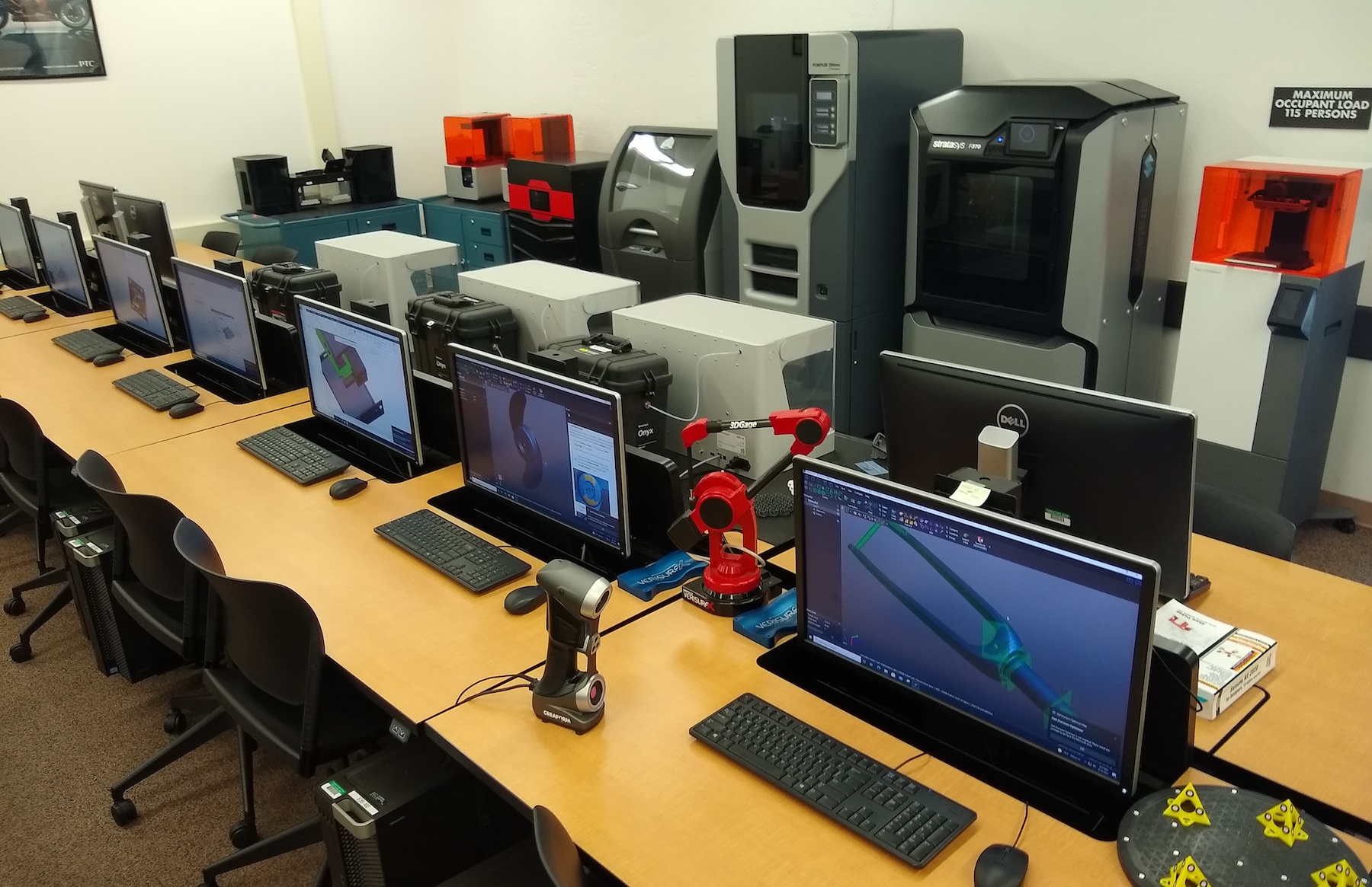 CAD classroom with computers on tables