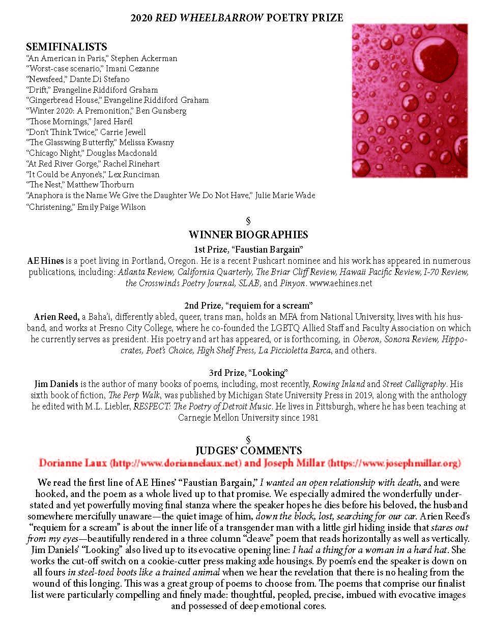 page two of 2020 press release, red wheelbarrow