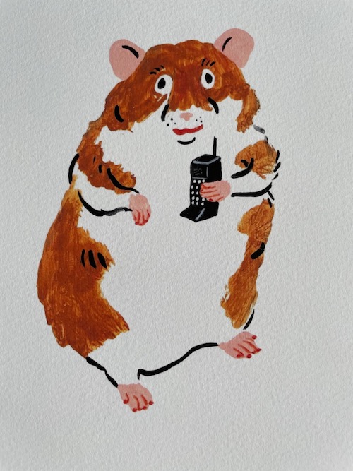 furry animal with cellphone