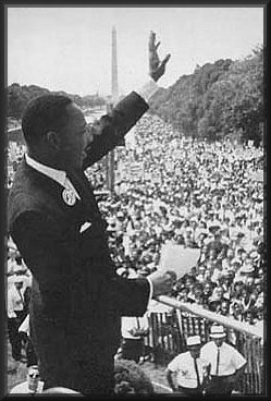 Dr. Martin Luther King addressing crowd at Washington Mall