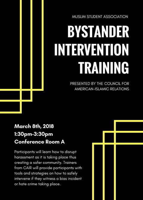 Bystander Intervention Training Flyer for Event on March 8, 2018
