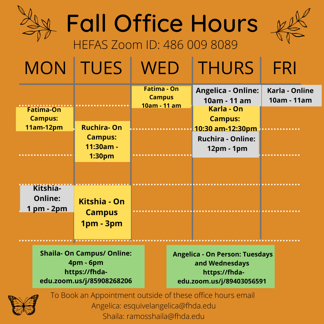 Office hours Fall 2022
