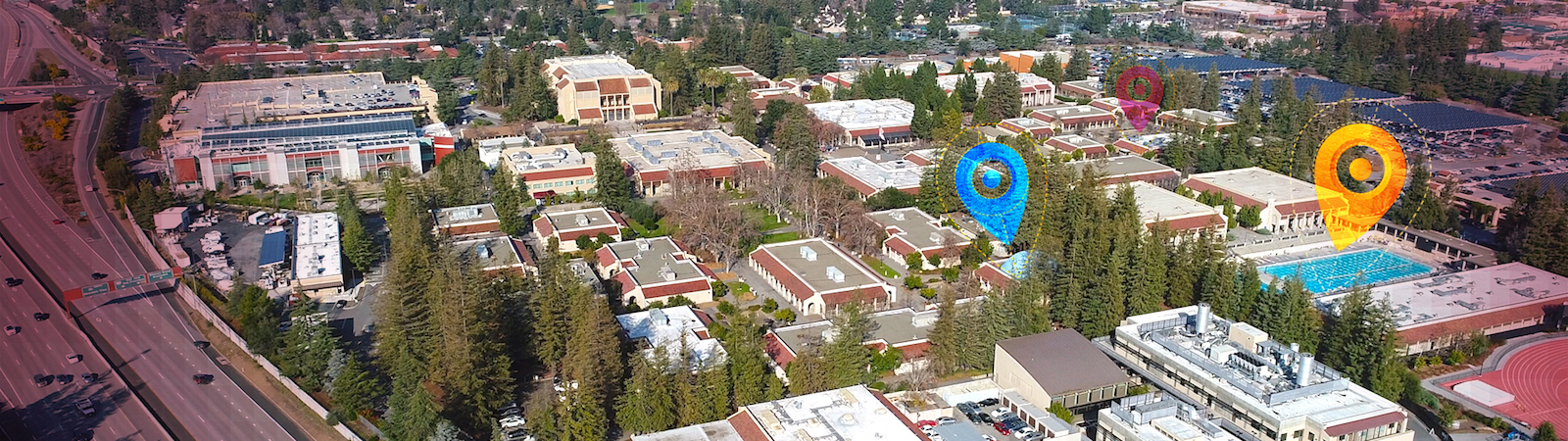 stylized aerial view of campus