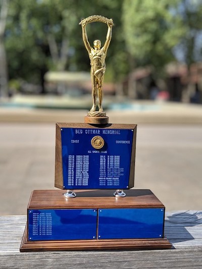 sports trophy with golden figure on brown base