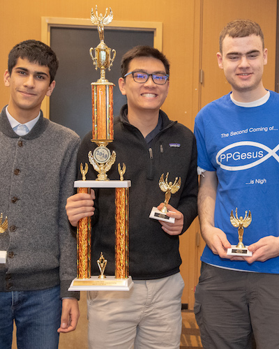 De Anza Quiz Bowl team members with trophies