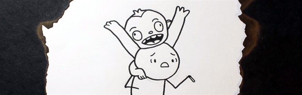 stick drawing of boy with small boy on shoulders