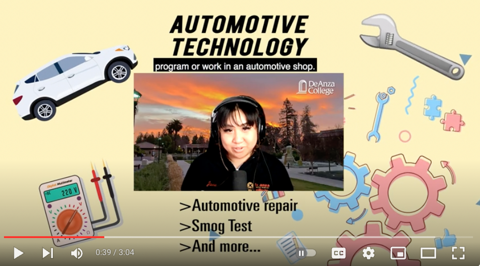 young woman talking under headline: Automotive Technology