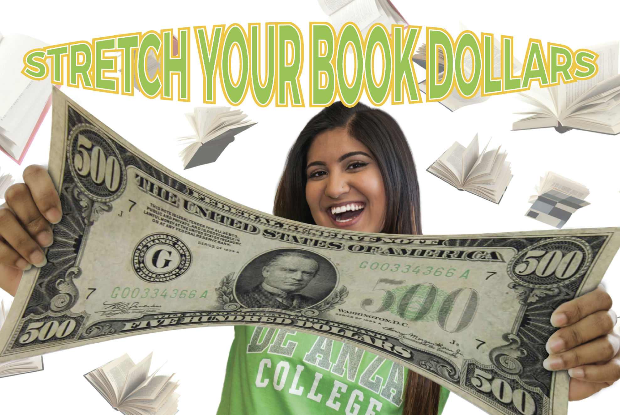 student stretching $500 bill