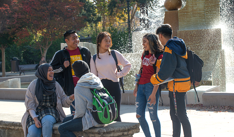 students in sunken garden
