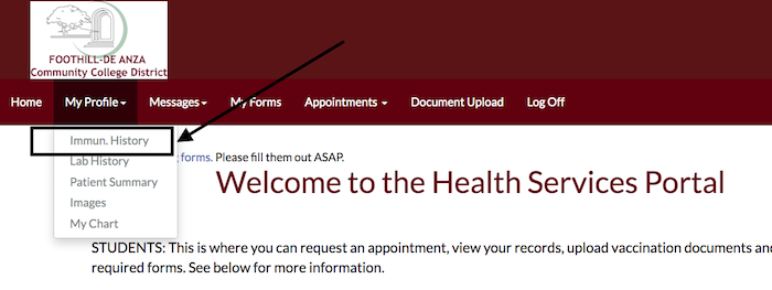 tab for immunization history