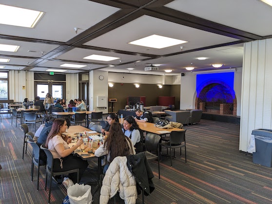 students in Fireside Room