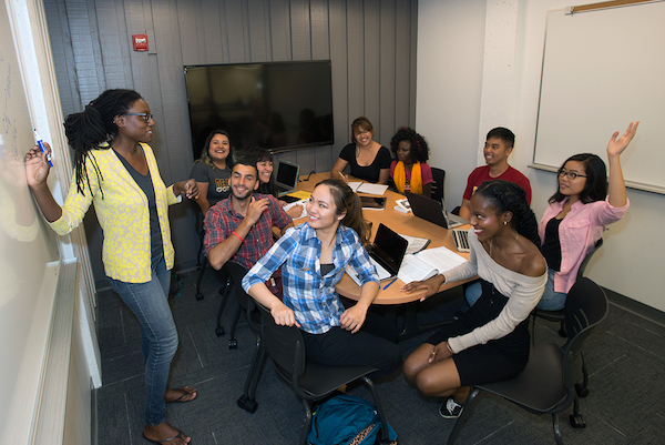 students around table