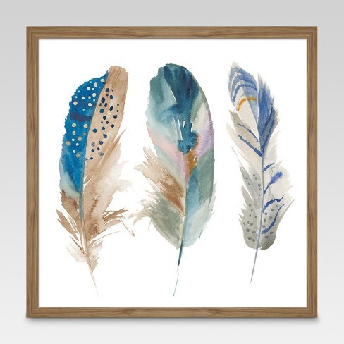 three painted feathers