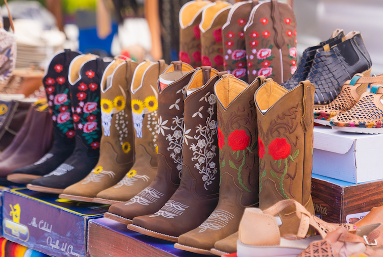 row of decorative cowboy boots