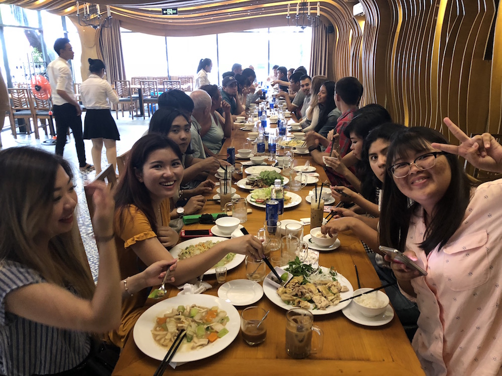 students eating in Vietnam